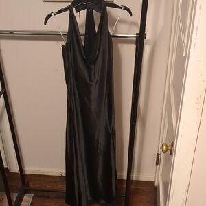 Lulu's Black Satin Halter Maxi Dress